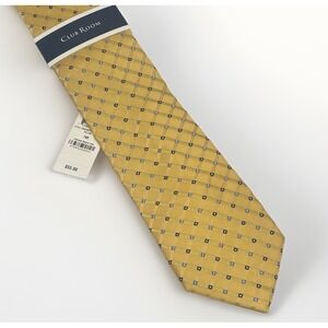 NEW $55 Club Room Men's Yellow Blue Grid Squares Geometric 100% Silk Neck Tie 3"